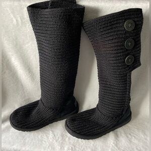 UGG Women's Cardy Tall Black Sweater Knit Button Boots Size 8
